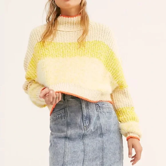 NWOT Free People Yellow Sunbright Slouchy Knit Fuzzy Sweater - Picture 7 of 11